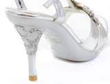  Chunky Jeweled Bling Crystals Silver Heels Formal Platform Sandals 