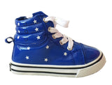 Kids Blue Leatherette Vegan Star Design Hi Top Fashion Sneaker