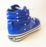 Kids Blue Leatherette Vegan Star Design Hi Top Fashion Sneaker