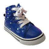 Kids Blue Leatherette Vegan Star Design Hi Top Fashion Sneaker