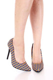  Checker Single Sole Pointy Pumps Womens Stiletto Heels