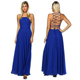 Royal Blue Lace Up Back Elegant Evening Maxi Dress