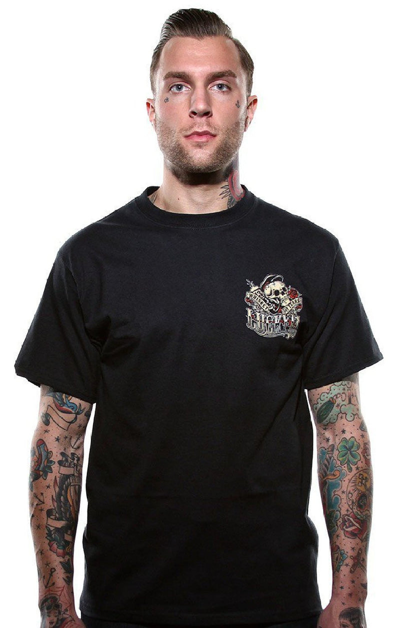  Lucky 13 Whiskey and Tears Skull Design Short Sleeve Mens T-shirt
