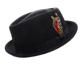 Black Blanded Fashion Wool Derby Hat with Feather Unisex