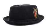 Black Blanded Fashion Wool Derby Hat with Feather Unisex