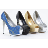 Lace Overlay Glitter Peep Toe Stiletto Platform Pump