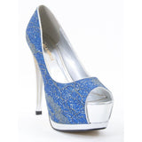 Lace Overlay Glitter Peep Toe Stiletto Platform Pump