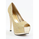 Lace Overlay Glitter Peep Toe Stiletto Platform Pump