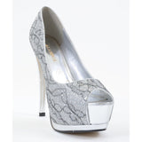 Lace Overlay Glitter Peep Toe Stiletto Platform Pump