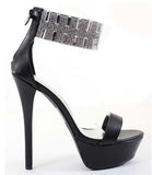 Jeweled Black Metallic Anklet Open Toe Platform Heels Fourever Funky