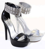 Jeweled Black Metallic Anklet Open Toe Platform Heels Fourever Funky