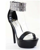 Jeweled Black Metallic Anklet Open Toe Platform Heels Fourever Funky