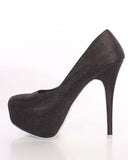 Black Sparkle Almond Toe Platform Classic Stiletto Pump Fourever Funky