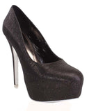 Black Sparkle Almond Toe Platform Classic Stiletto Pump Fourever Funky