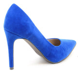  Blue Rockabilly Pin-up Pointy Toe Single Sole Vegan Suede Women's Pump 