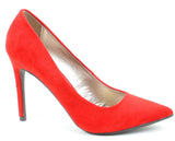  Red Rockabilly Pin-up Pointy Toe Single Sole Vegan Suede Women's Pump