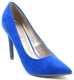  Blue Rockabilly Pin-up Pointy Toe Single Sole Vegan Suede Women's Pump 