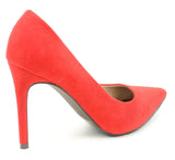  Red Rockabilly Pin-up Pointy Toe Single Sole Vegan Suede Women's Pump