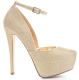 Gold Mesh Sparkle Ankle Strap Stiletto Hidden Platform Pumps