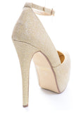 Gold Mesh Sparkle Ankle Strap Stiletto Hidden Platform Pumps