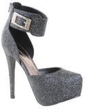 Glitter Buckle Ankle Strap Formal Platform Stiletto Heels