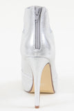 Silver Mesh Cut Out See Through Peep Toe Heel Booties Women's