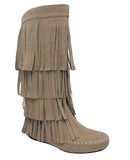  Fringe 4 Layer Moccasin Knee High Mid Calf Tall Vegan Boot