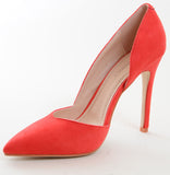 Red D'Orsay Pointy Toe Vegan Suede Women's Rockabilly Pump