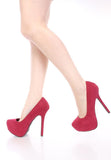 Berry Almond Toe Hidden Platform Stiletto Heel Pumps