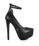 Breckelle's Marisa-35 Ankle Strap Almond Toe Platform Stiletto Pump Black