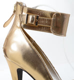 Metallic Gold Platform Ankle Stiletto Heel Pump