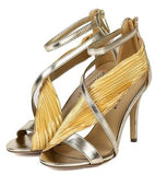 Metallic Open Toe Chiffon Assymetrical Strapped Sandals Gold