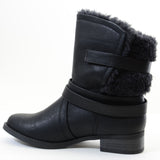  Shearling Fur Moto Combat Vegan Mid-calf Women's Boots