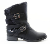  Shearling Fur Moto Combat Vegan Mid-calf Women's Boots