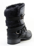  Shearling Fur Moto Combat Vegan Mid-calf Women's Boots