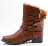  Shearling Fur Moto Combat Vegan Mid-calf Women's Boots