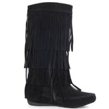  Fringe 4 Layer Moccasin Knee High Mid Calf Tall Vegan Boot