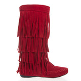  Fringe 4 Layer Moccasin Knee High Mid Calf Tall Vegan Boot