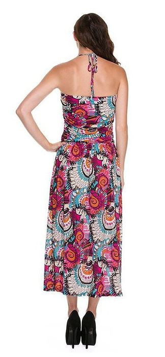 Multi Bright Swirl Abstract Printed Halter Tube Fashion Dress