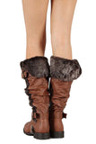 Furry Cuff Vegan Leather Knee High Slouch Rider Boots