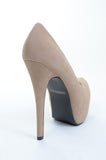 Natural Faux Suede Round Close Toe Platform Pump Heels