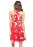 Red Floral Embroidered Open Back Mesh Sleeveless Cocktail Dress U.S.A.