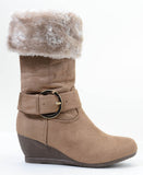  Furry Buckle Wedge Vegan Suede Knee Womens Boots