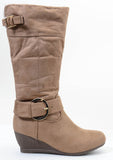  Furry Buckle Wedge Vegan Suede Knee Womens Boots