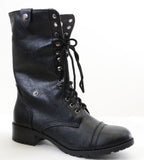  Shearling Fur Fold Over Combat Vegan Women's Boots