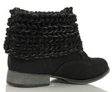 Women's Black Faux Nubuck Leather Sweater Ankle Cuff Boots