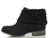 Women's Black Faux Nubuck Leather Sweater Ankle Cuff Boots