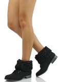 Women's Black Faux Nubuck Leather Sweater Ankle Cuff Boots