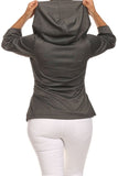  Solid Grey Quarter Sleeve Plus Size Hooded Knit Wrap Jacket 