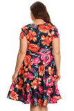 Plus Size Colorful Floral Elegant Fit & Flare Dress U.S.A